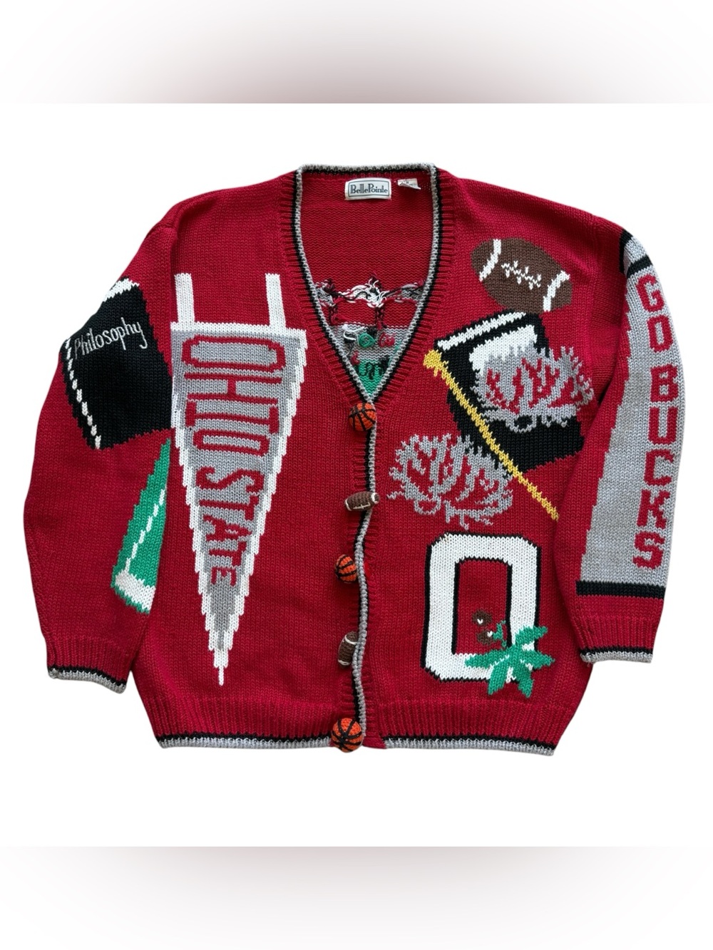 VTG BellePointe Ohio State Buckeyes NCAA Sports Knit Cardigan Sweater M Rare 90s